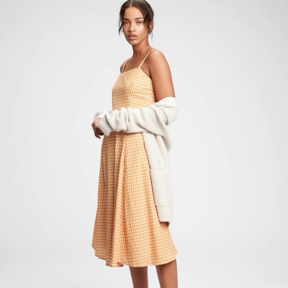 GAP Yellow Gingham Midi Dress